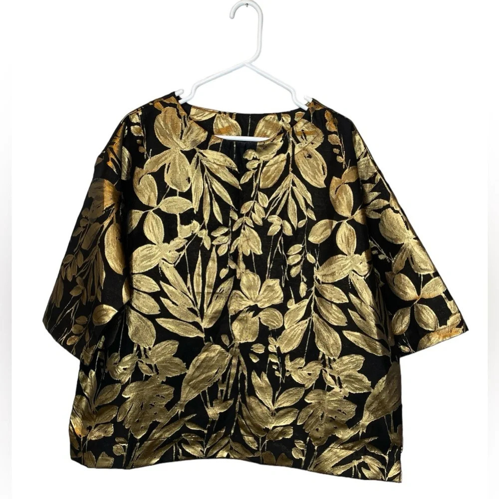 Bryn Walker Yael Folie D' Oro Jacquard Metallic Floral Print Top Size Small - Picture 3 of 11